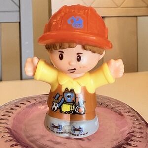 Fisher Price Little People Construction Worker Figure DXB23 Orange Yellow Good